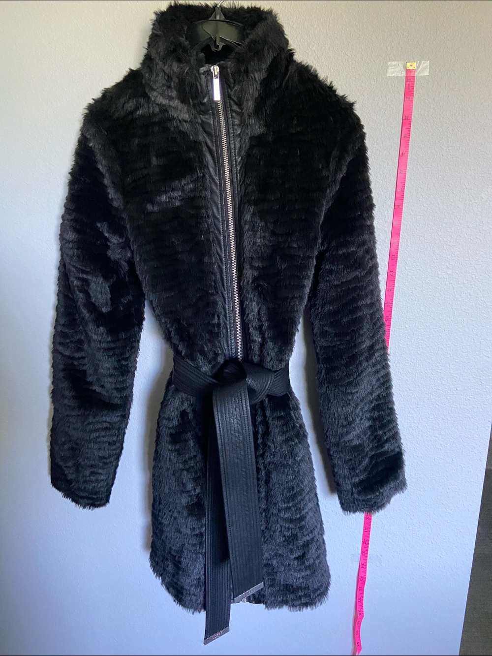NWOT Lipsy Black Faux Fur Belted Teddy Coat